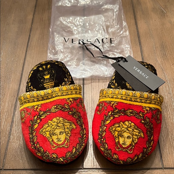 Versace Shoes - Versace Red and Gold Medusa House Slippers women size small